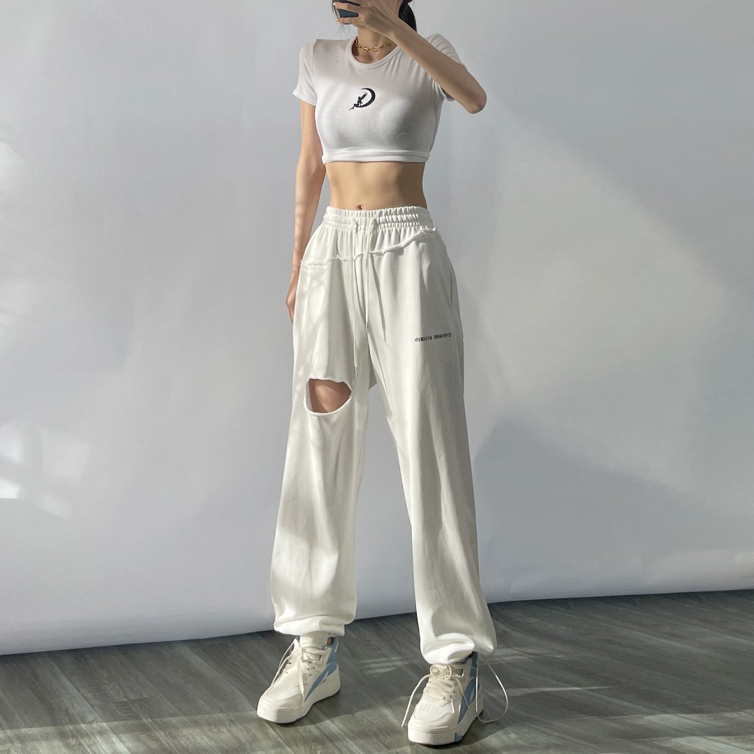 春夏季束脚卫裤女潮欧美宽松阔腿裤子高街hiphop休闲运动裤工装裤