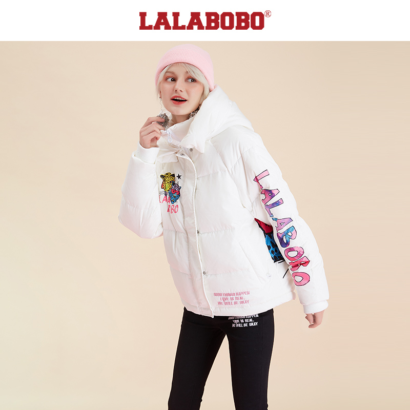 郑州（不退不换）LALABOBO短款水彩印花短款面包羽绒服L20E-WSYR11