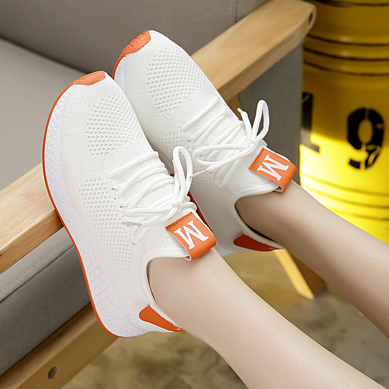 2024春季新款韩版休闲飞织运动鞋软底透气小白鞋跑步单棉同款女鞋