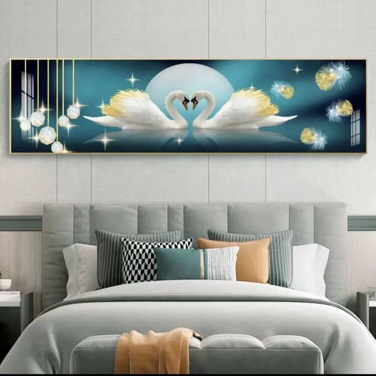 【床头沙发画】天鹅系列床头晶瓷镶钻装饰画卧室挂画床头背景挂画