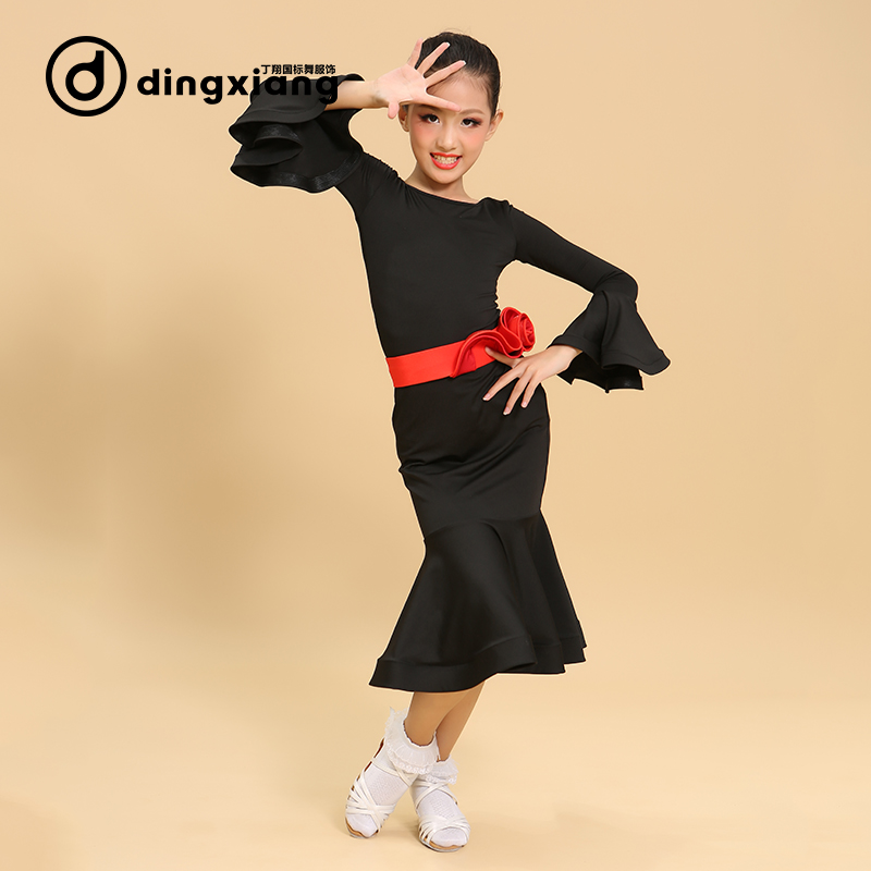 丁翔拉丁练功服黑色少儿拉丁舞练习服儿童比赛服表演服儿童舞裙