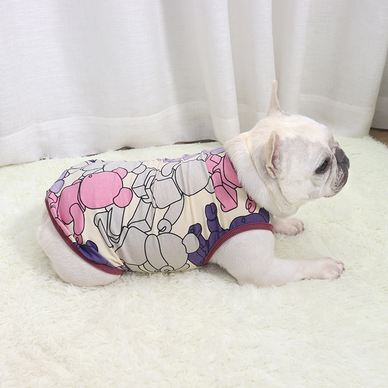 网红潮牌法国斗牛犬八巴哥比熊衣服春夏薄款舒适透气卡通背心服饰