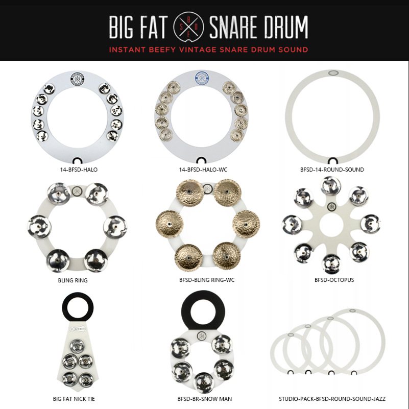 Big Fat Snare Drum大肥皮美产军鼓效果皮泛音止音圈踩镲片铃片圈