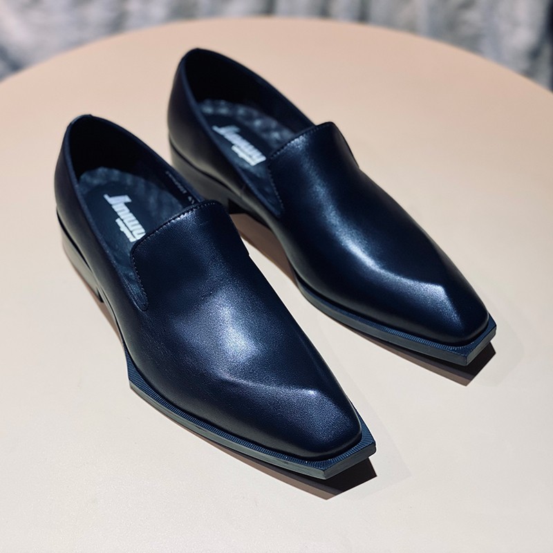 JINIWU吾倪季2025正装乐福鞋几何鞋底钻石头型头层牛皮套脚皮鞋男