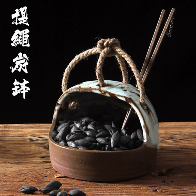 柴烧粗陶泥手提炭钵核桃碳直径17cm高13cm家用创意托盘中式茶具
