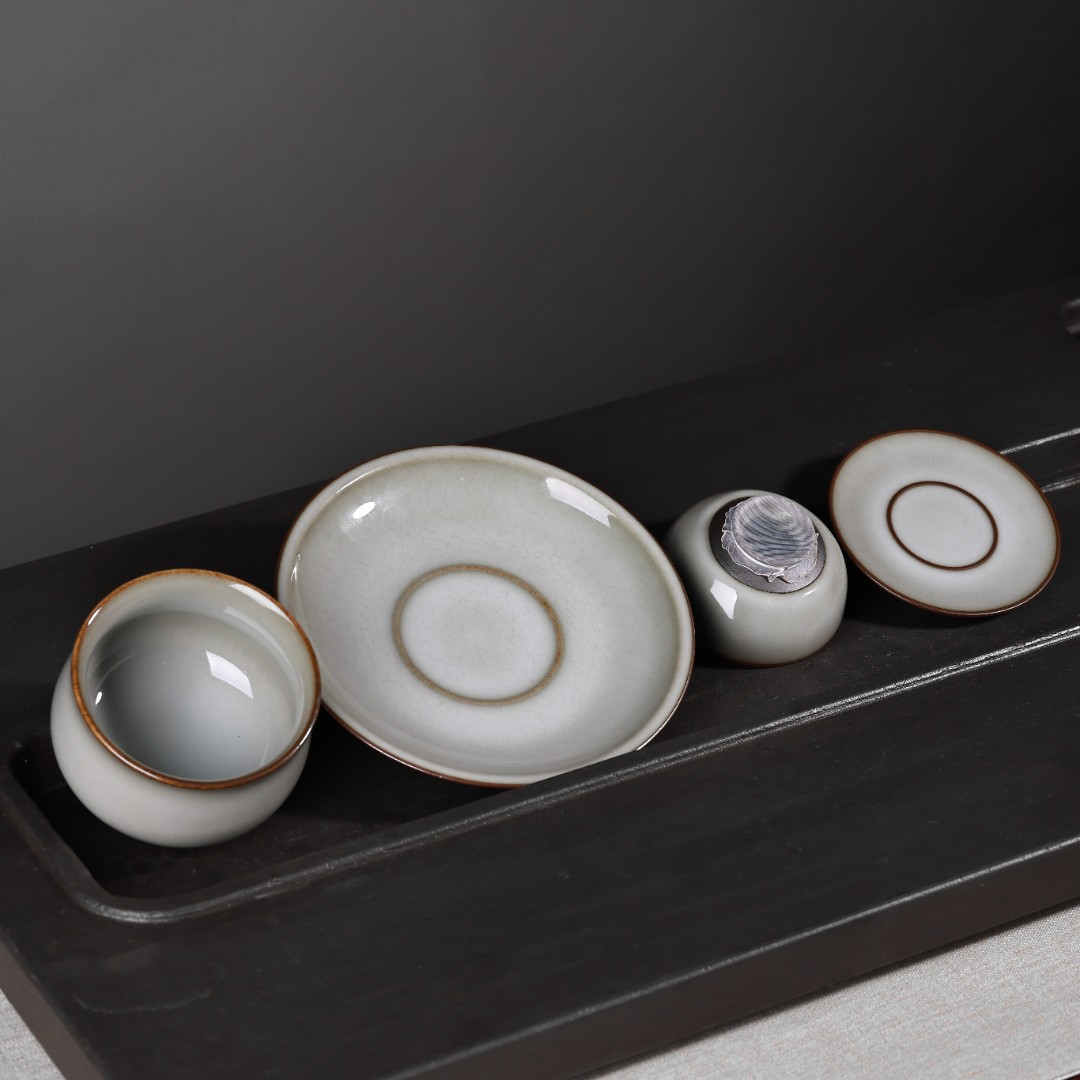 青瓷诠说仿宋代官窑复烧茶具配件（灰白釉）纯手工陶瓷摆件手感敦实