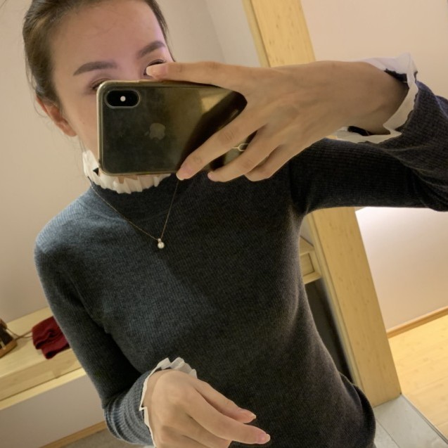 【温澜服饰】30012木耳领羊毛针织打底衫半高领 百搭内搭新款女