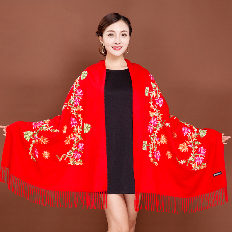 刺绣披肩围巾【宽70长200带流苏】