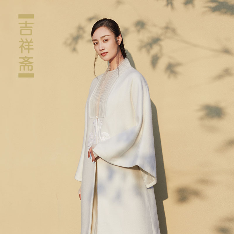 吉祥斋女装玉如意大衣秋冬款桑蚕丝长款羊毛呢外套国风礼服正品