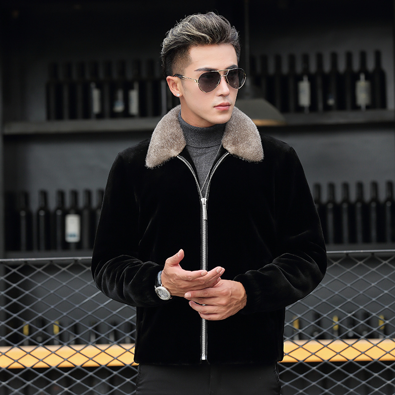 貂皮大衣男19076水貂皮草貂绒夹克星辰貂貂翻领整貂男装夹克外套