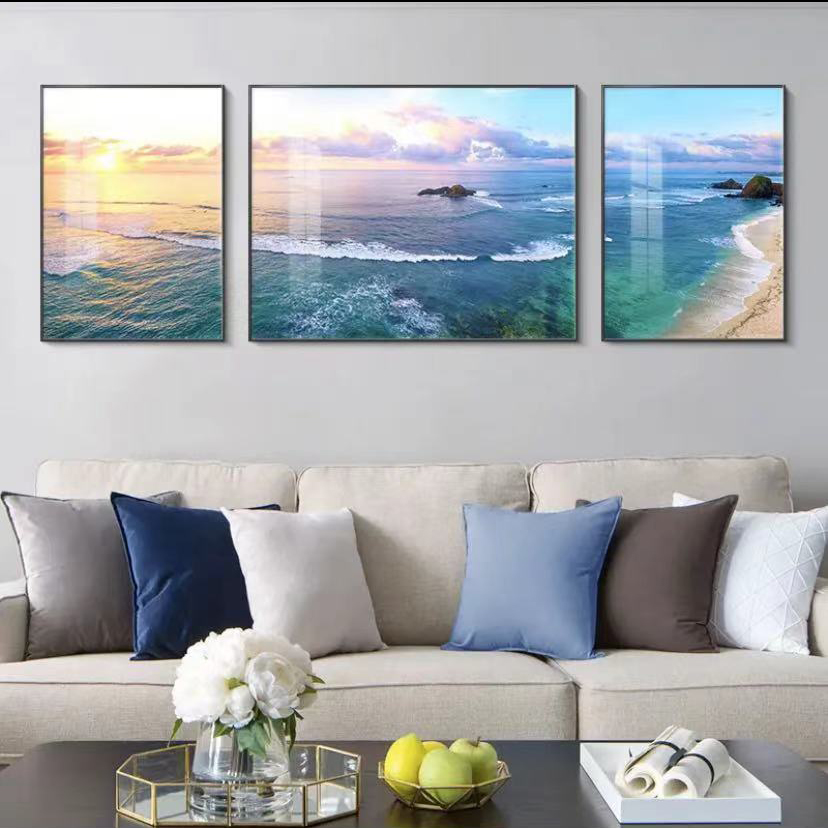 【海岸风情】高档沙发客厅三联背景墙挂画现代轻奢高端装饰画壁画