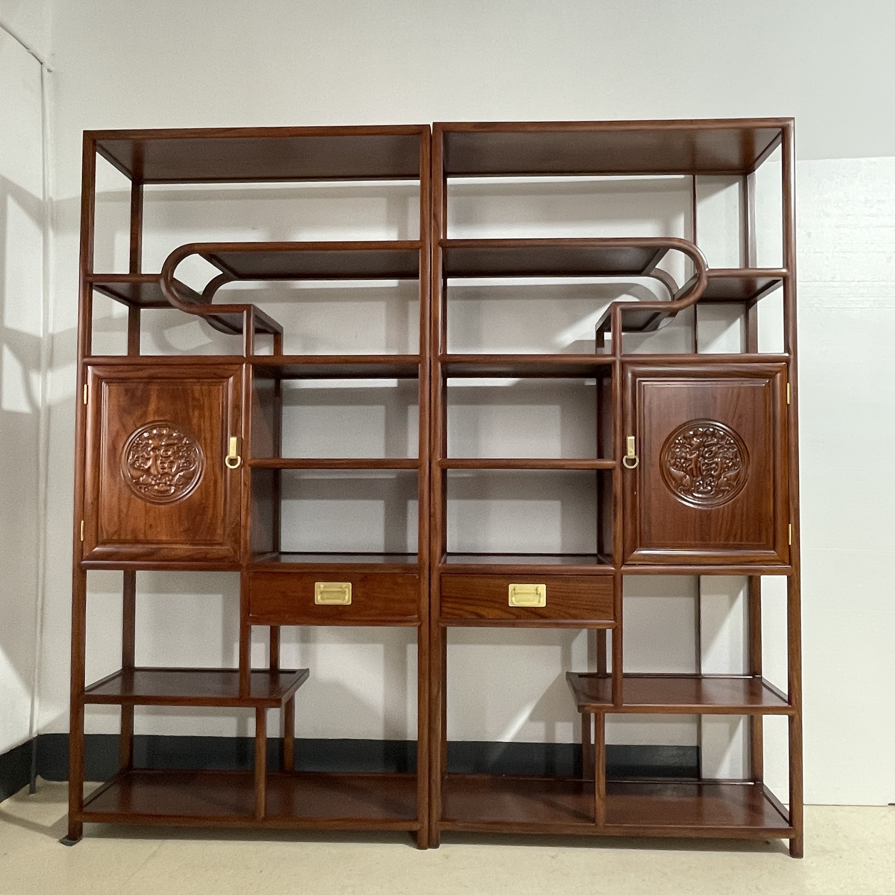 博古架实木新中式多宝阁茶叶置物架家用隔断古董展示柜榆木收纳