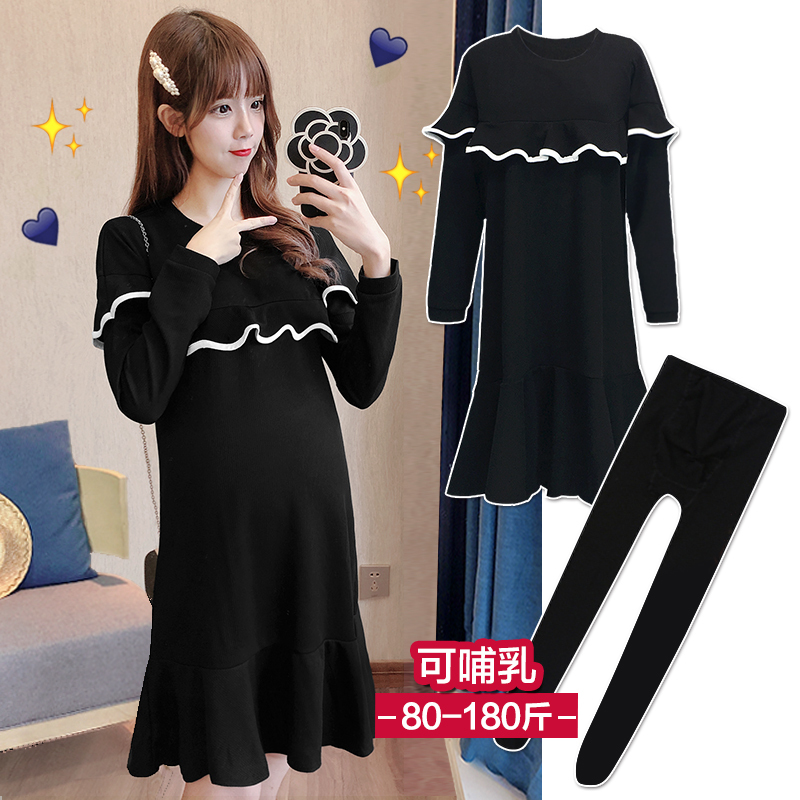 孕妇冬装套装时尚2023新款大码上衣冬季加绒外出哺乳连衣裙秋冬款