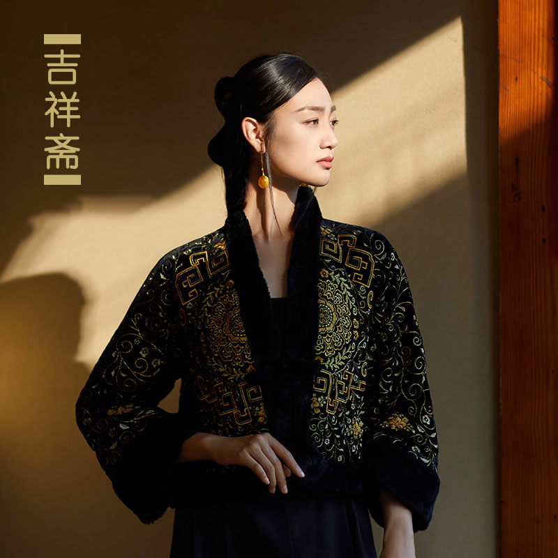 吉祥斋冬季女装鸾凤和鸣古风棉衣秋冬款重工刺绣国风中式礼服正品