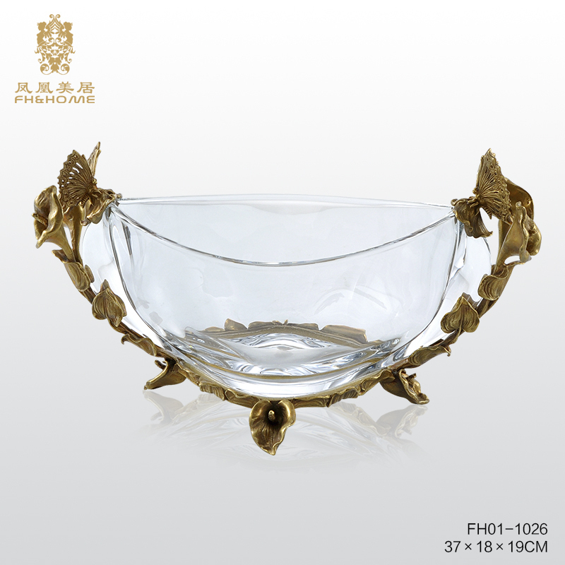 FH&HOME/凤凰美居欧式奢华新品水晶玻璃果盘家居装饰摆件果盘果盆