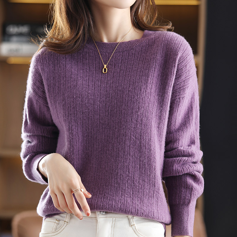 店主推荐圆领提花羊毛衫女薄款宽松大码针织衫韩版打底衫毛衣