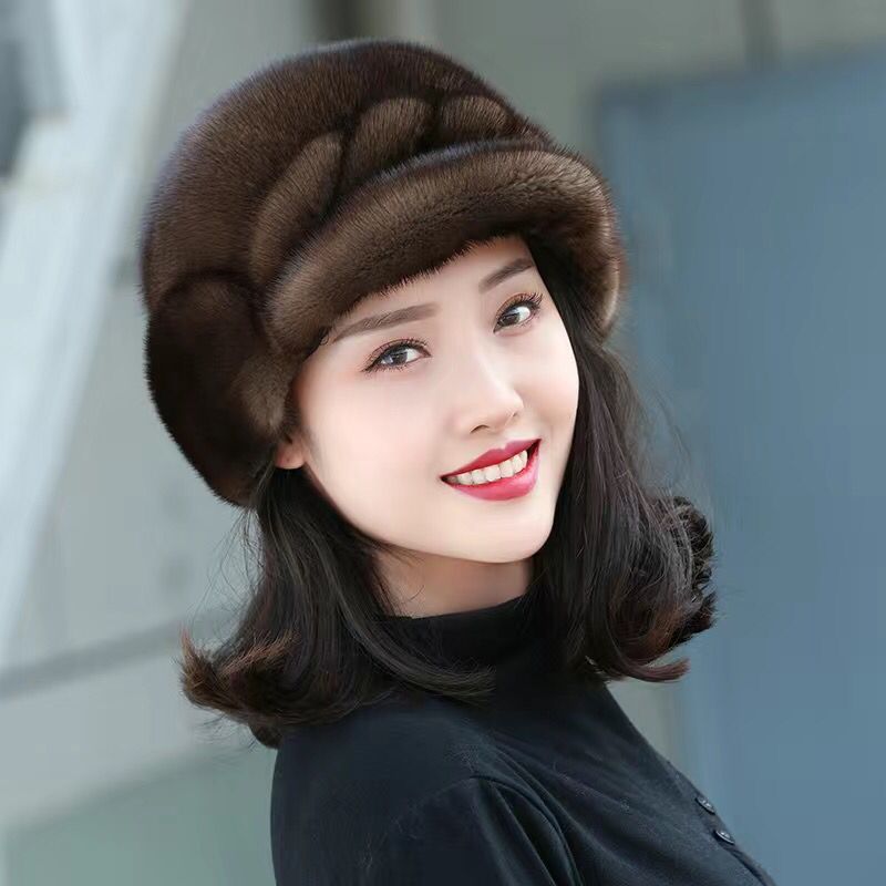 整貂皮毛女帽冬季保暖护耳水貂毛帽子女士雷克帽冬天女帽