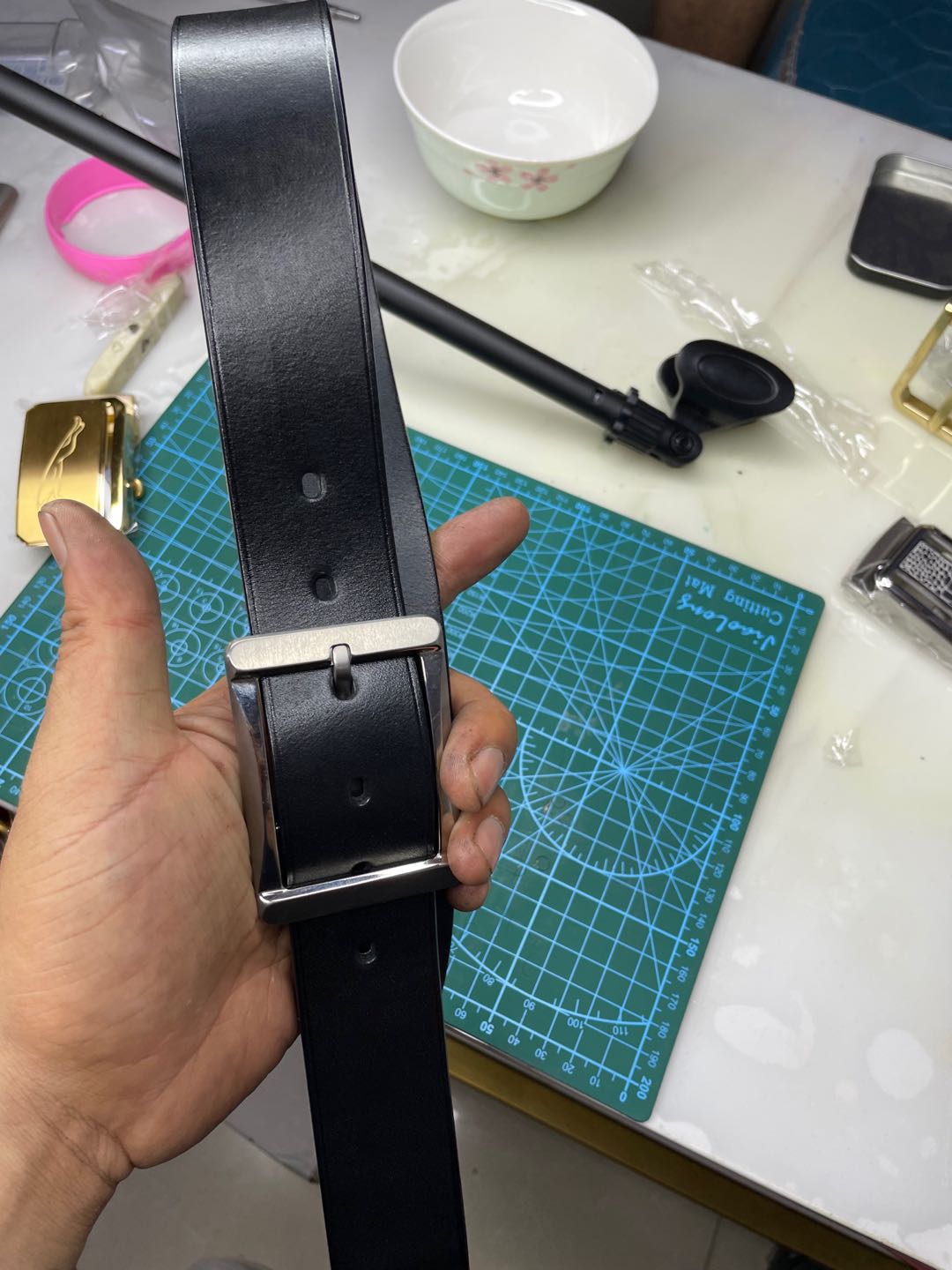 深蓝手工制作（商务纯钛日子扣+头层牛皮腰带）3.8厘米宽