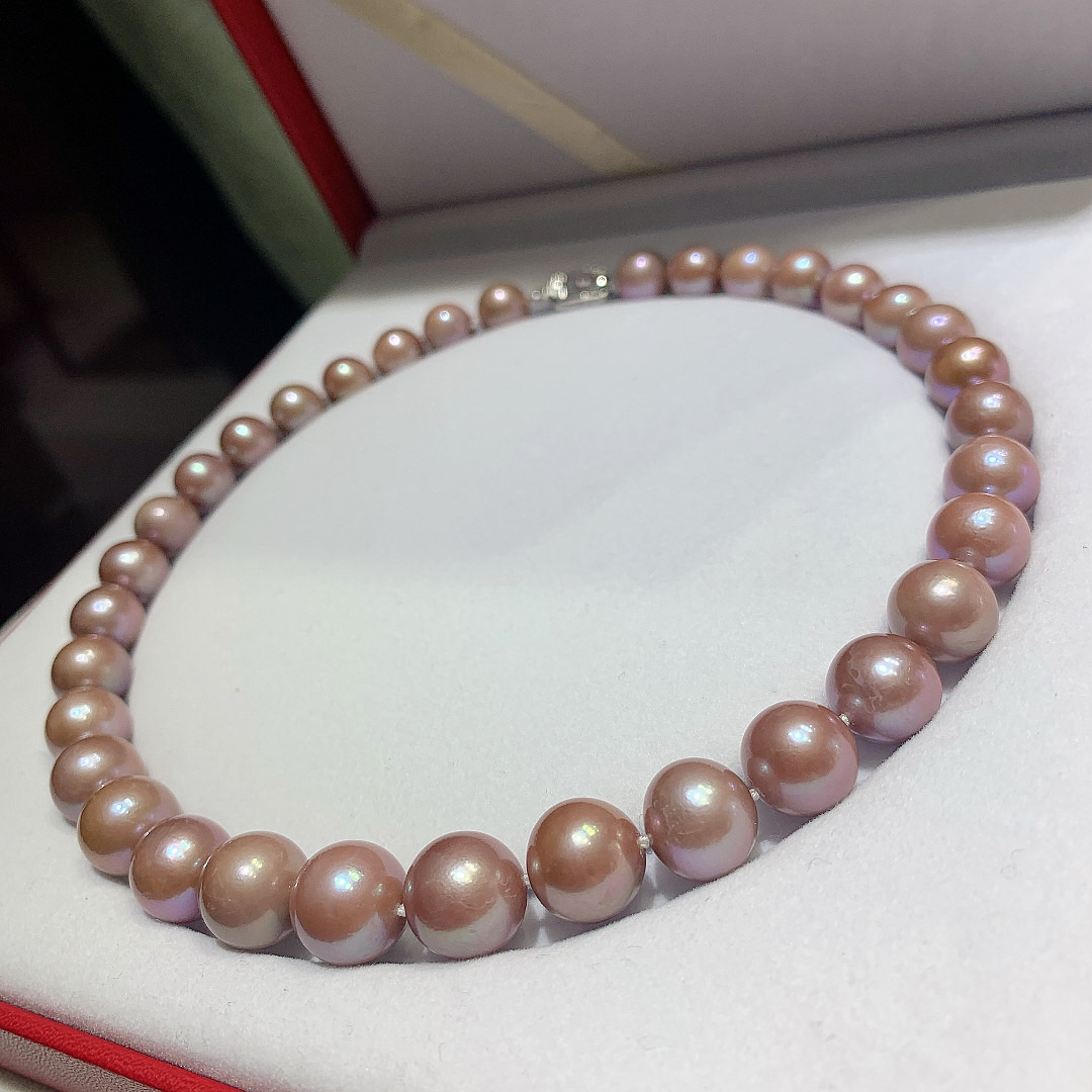 有坑洞瑕疵疵 天然紫色淡水珍珠项链 11-14mm近正圆有瑕珍珠项链