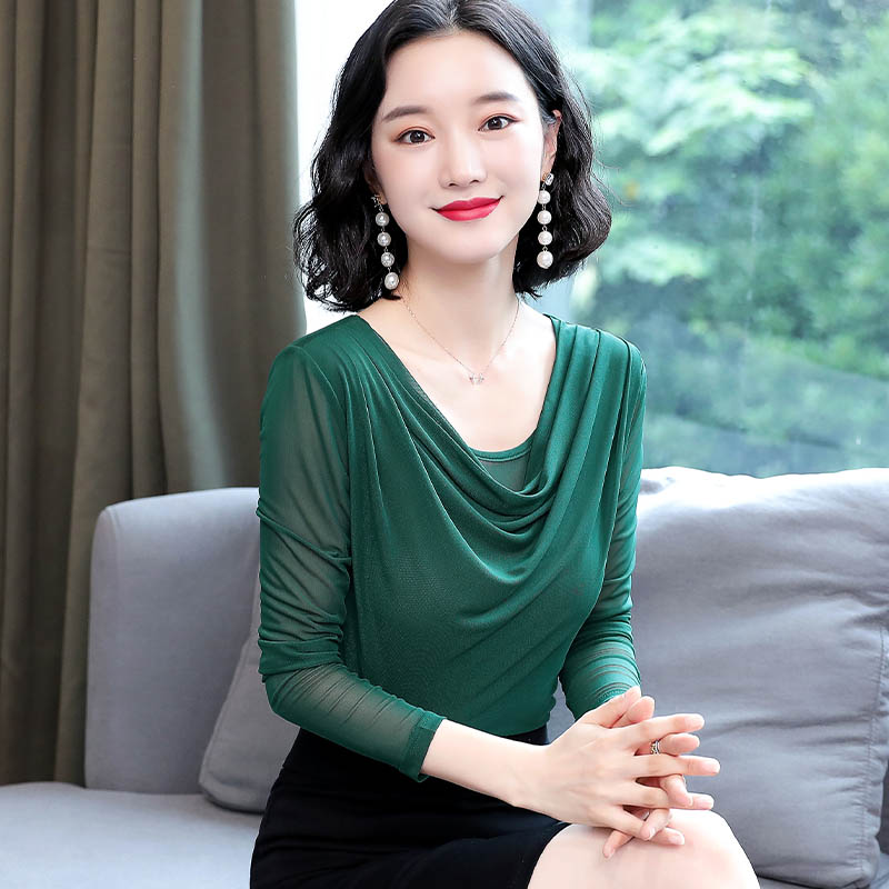 春夏网纱打底衫女长袖2025新款春装气质时尚百搭上衣显瘦洋气小衫