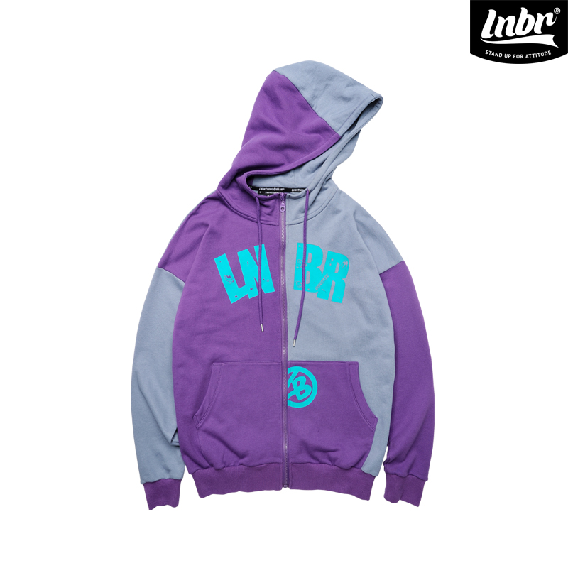 LNBR熊电潮流秋季休闲宽松情侣百搭连帽拼色加绒卫衣