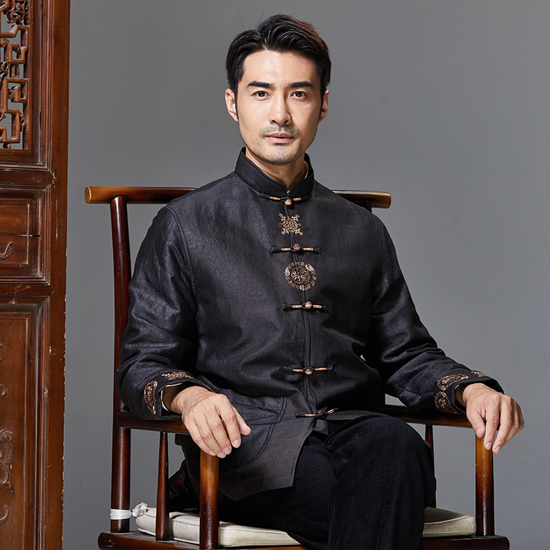 高档中式唐装男中老年休闲加厚棉服秋冬季复古加厚盘扣棉袄
