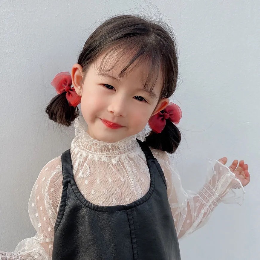 [4件套]网红女童可爱公主光纱蝴蝶结头饰宝宝发夹红色儿童不伤发