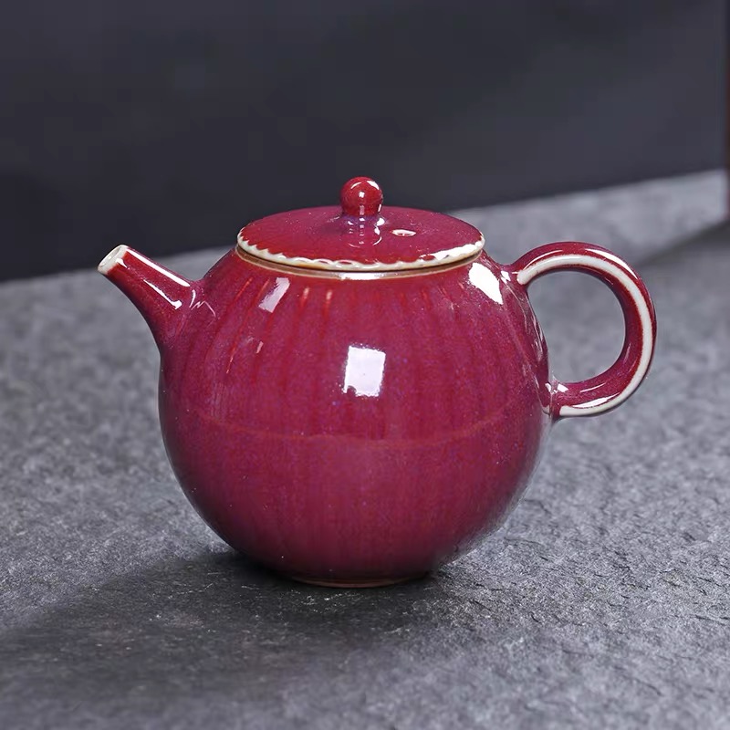 万瞬钧瓷小号茶壶窑变釉红色单壶陶瓷过滤红茶钧窑单个功夫泡茶壶