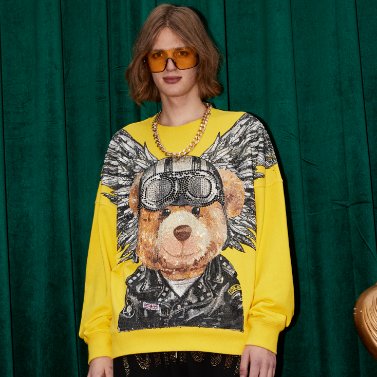 爆款-TECHNO CHILLOUT HOUSE潮牌重工熊翅膀黄色卫衣T214116029