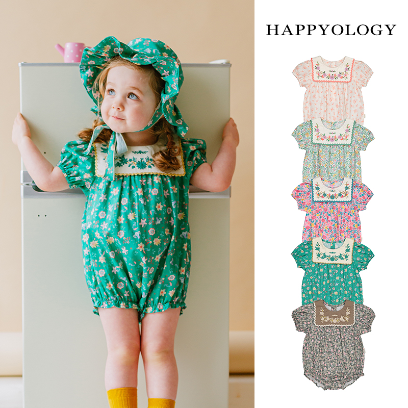 happyology原创碎花印花婴儿衣服宝宝连体衣春夏英式绣花爬服z