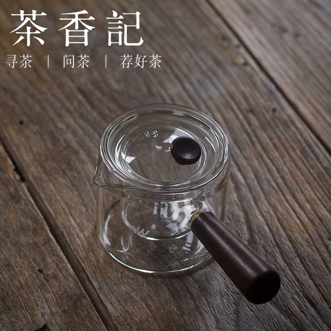 茶香记 日式耐热玻璃侧把壶耐高温泡茶器400ml煮茶壶木把功夫茶具
