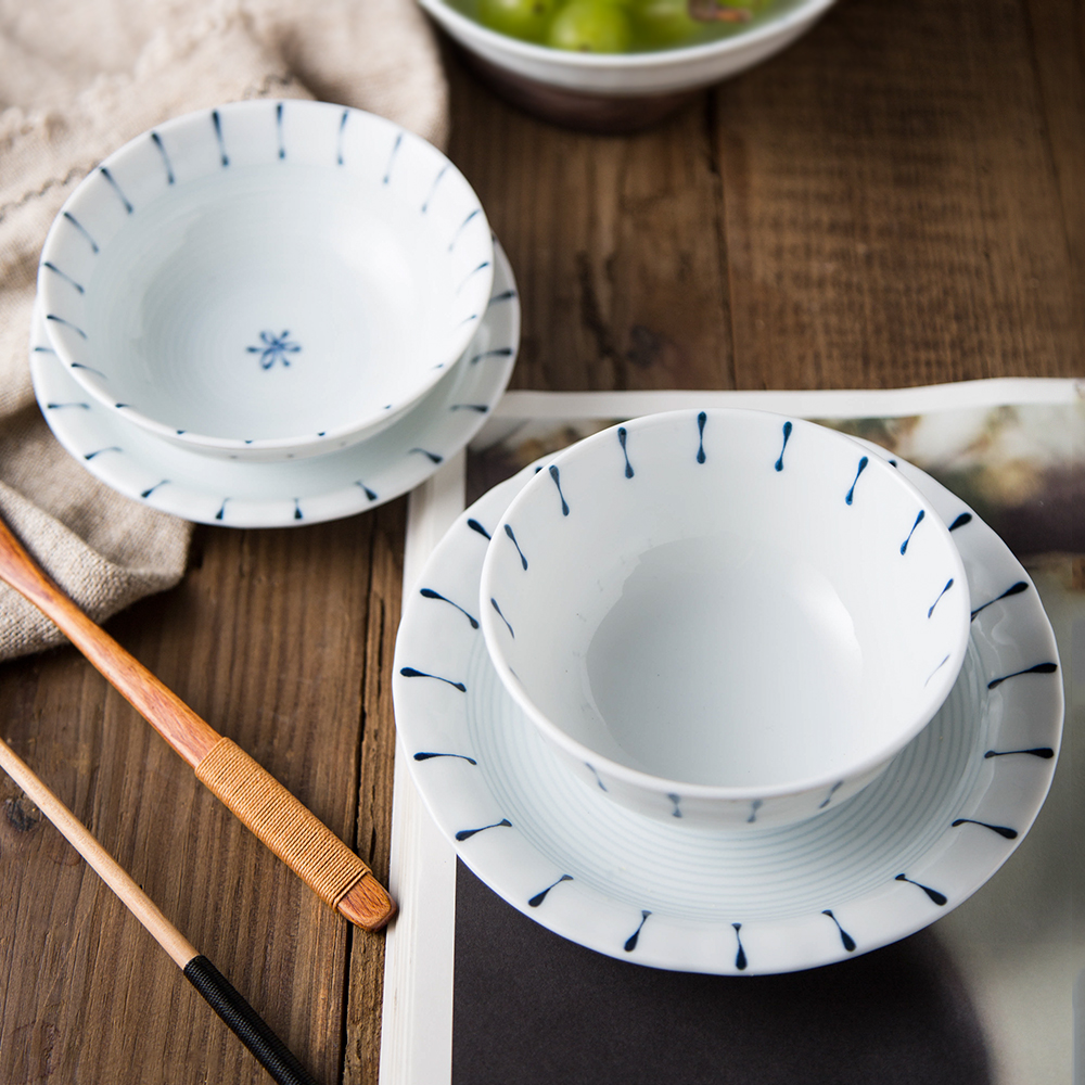 日本进口渕十草釉下小清新碗碟家用日式餐具陶瓷饭碗面碗盘子