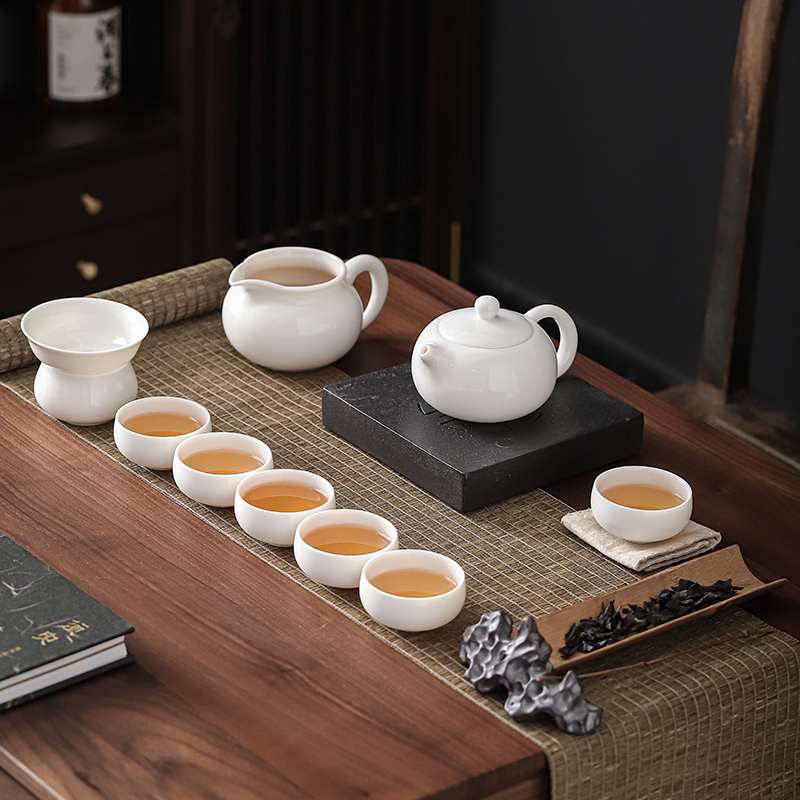 轻奢羊脂玉白瓷西施壶茶具套装陶瓷家用高端整套功夫茶具德化白瓷