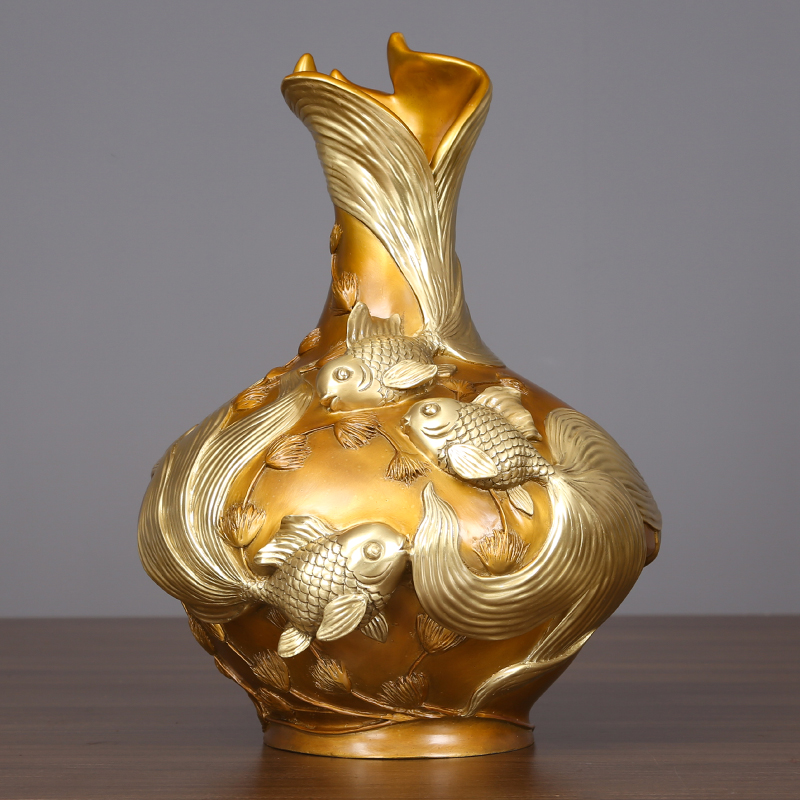 铜天下全铜摆件《年年有余#套色》鲤鱼花瓶摆件 铜工艺品 礼品
