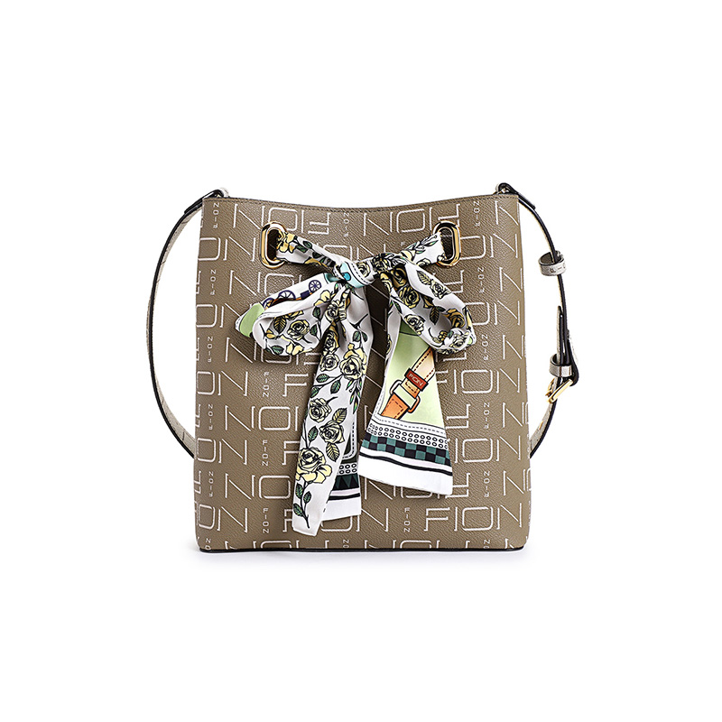 HZD菲安妮优雅丝巾水桶包通勤女式印花斜挎包单肩包FAAFIWM002