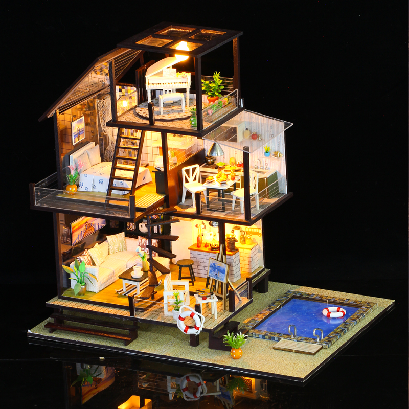【夏日狂欢 折扣来袭】diy小屋三层别墅西雅图假日拼装玩具生日礼物