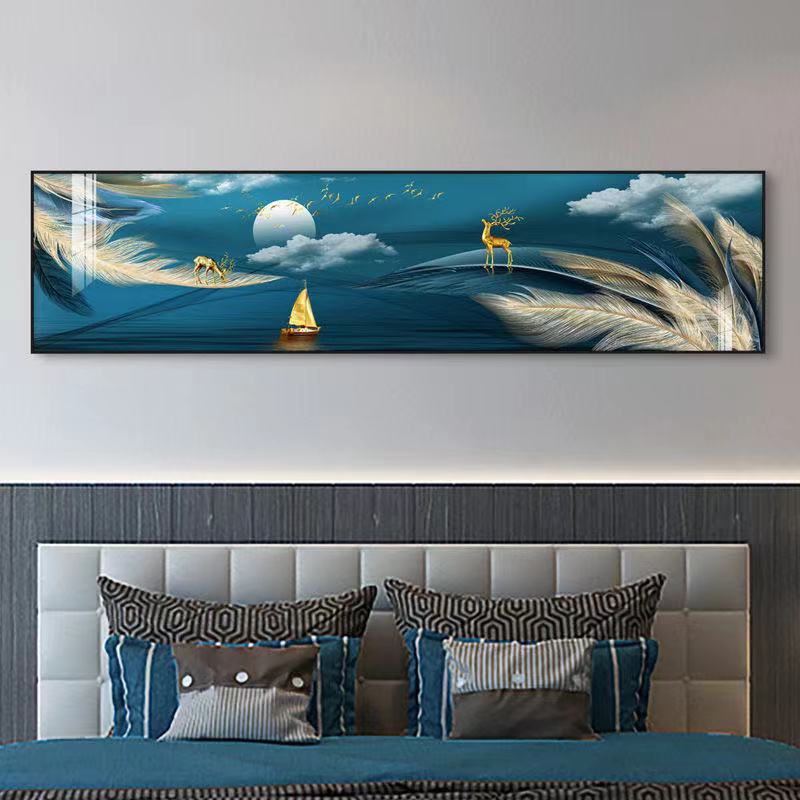床头画一鹿高升床头晶瓷镶钻装饰画卧室挂画床头画沙发背景挂画