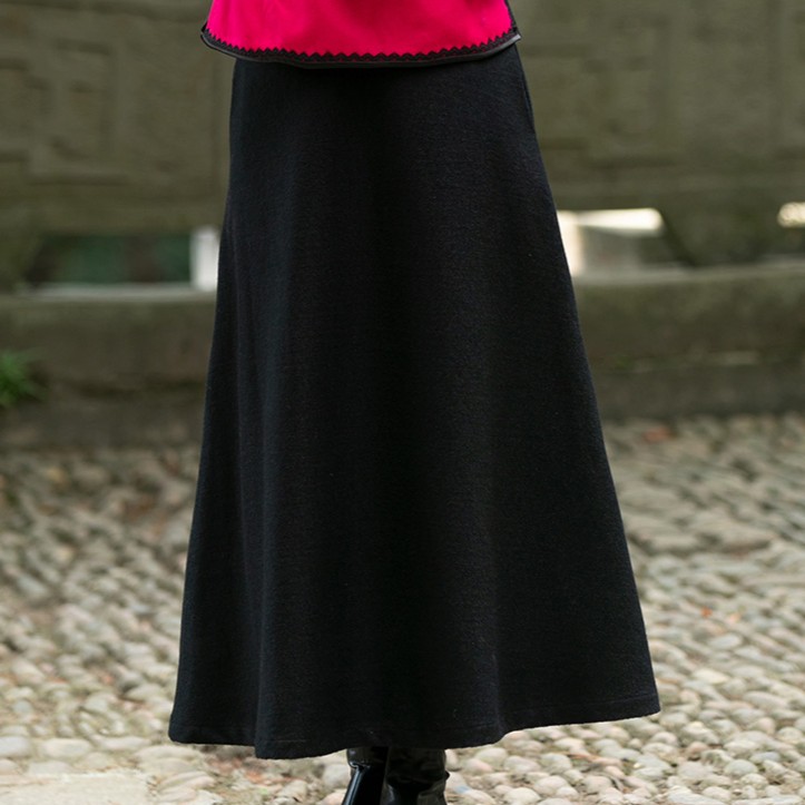 筠雅秋冬新款红色加厚保暖百搭长裙羊毛中长款半身裙子女装9580