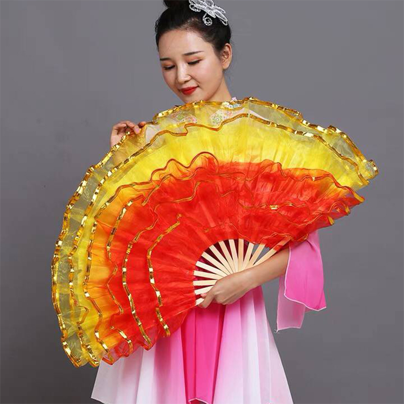 舞蹈扇子女跳舞扇广场舞扭秧歌双面演出左右手渐变成人纱扇祖国颂