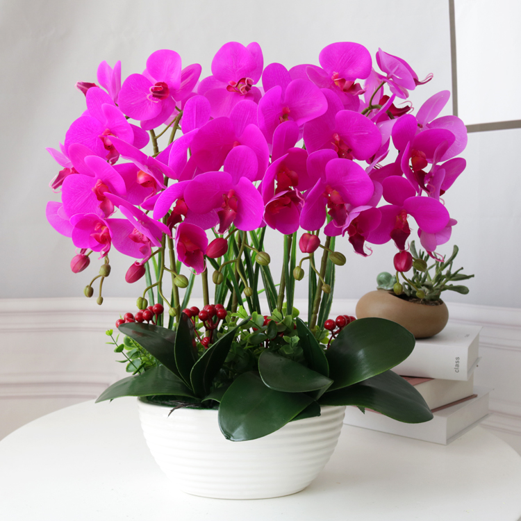 假花仿真花高档PU蝴蝶兰套装室内客厅装饰花餐桌茶几假花卧室摆件