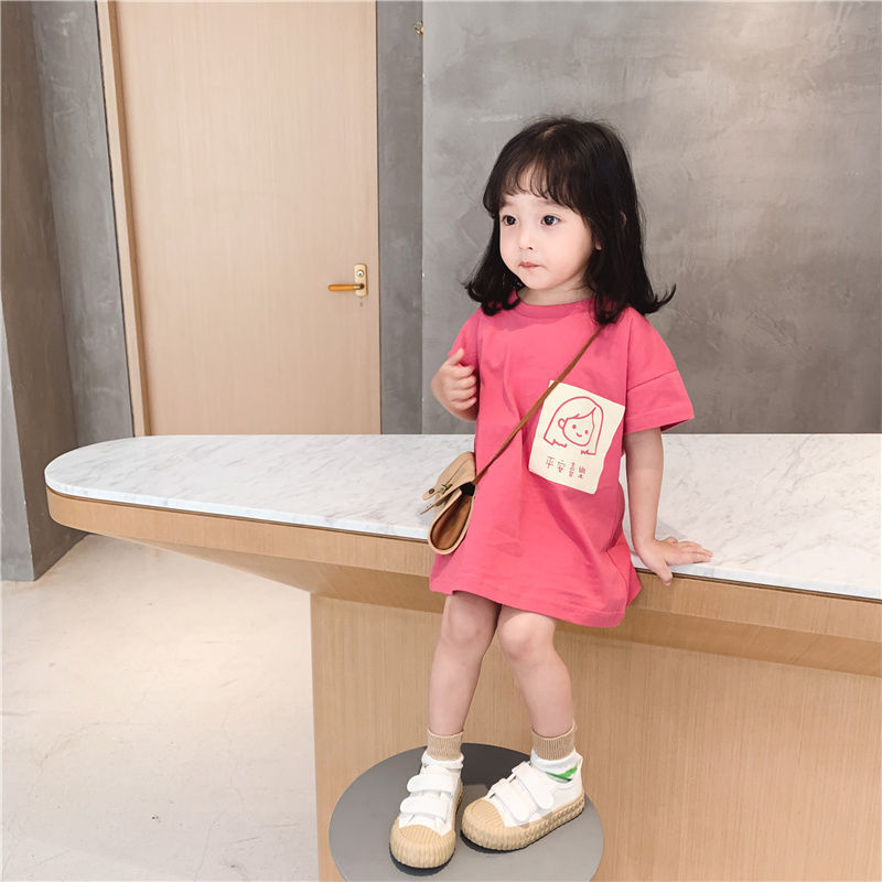 纯棉短袖中小童装女t恤裙上衣中长款2024夏季新款洋气宝宝衣服潮T