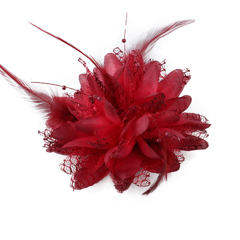 韩版布艺网纱羽毛胸花胸针串珠头饰发饰手腕花多用晚会胸花头饰