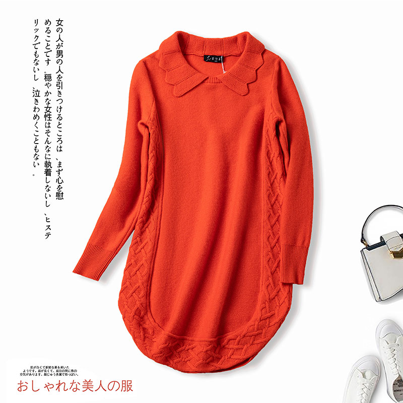 赛汗王秋冬新款加厚荷叶领直筒甜美套头羊绒女长衫01531