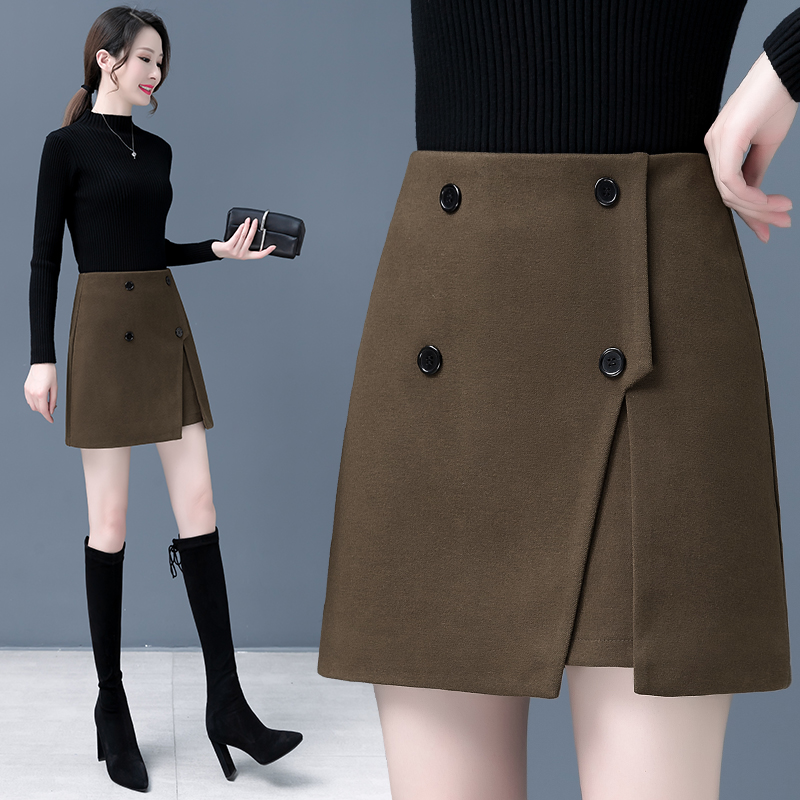 毛呢半身裙女2021年春秋冬季新款高腰包臀裙不规则一步a字短裙子