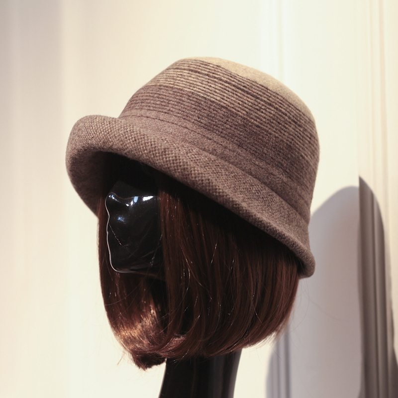 2681拼色针织羊毛渔夫帽子女秋冬季日系文艺可折叠盆帽韩版礼帽