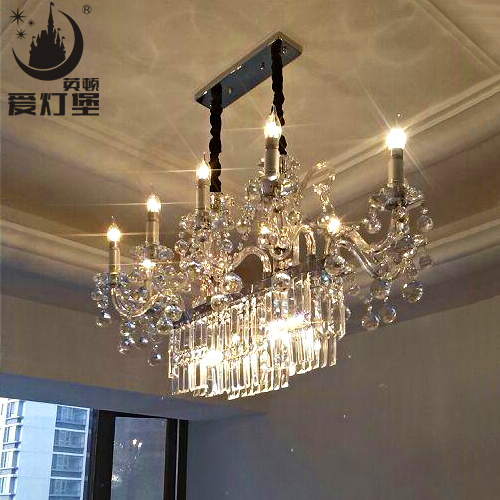 进口水晶吊灯欧式餐厅灯长条方形吧台奢华创意定制奢华客厅蜡烛灯