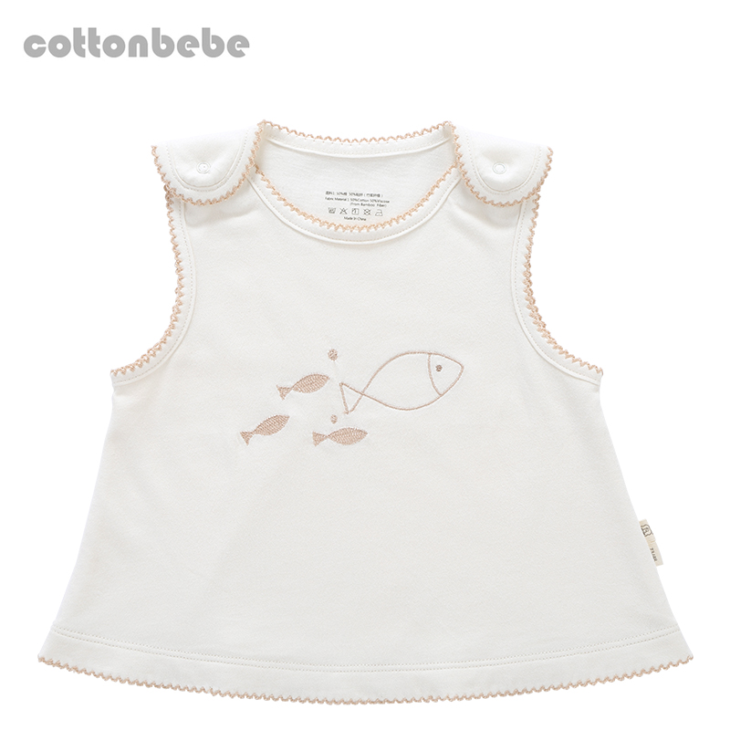 COTTONBEBE女宝婴儿新款夏季小鱼扣肩上衣花边背心儿童