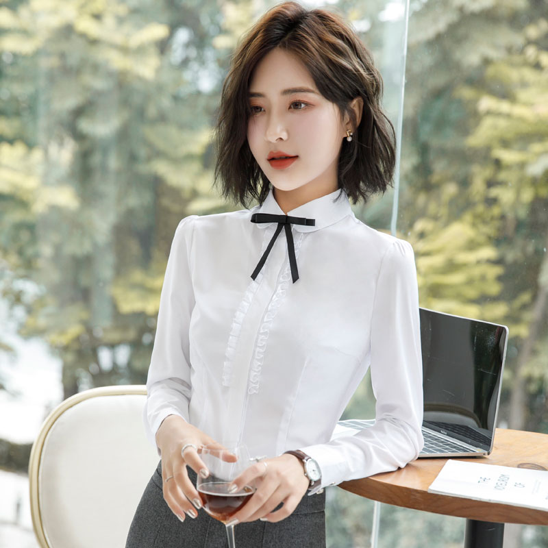 白衬衫女2025新款春秋职业长袖时尚气质花边衬衣正装工作服套装女
