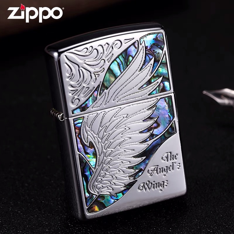 ZIPPO打火机天使之翼正品银色彩贝翅膀送男士送礼防风火机DYH1X1