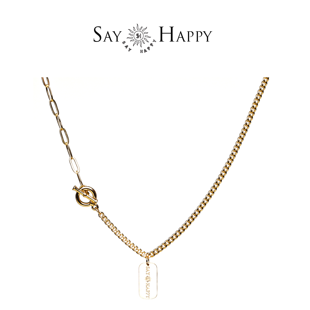 铜合金项链 SAY HAPPY 铭记幸福 铭牌项链  40cm